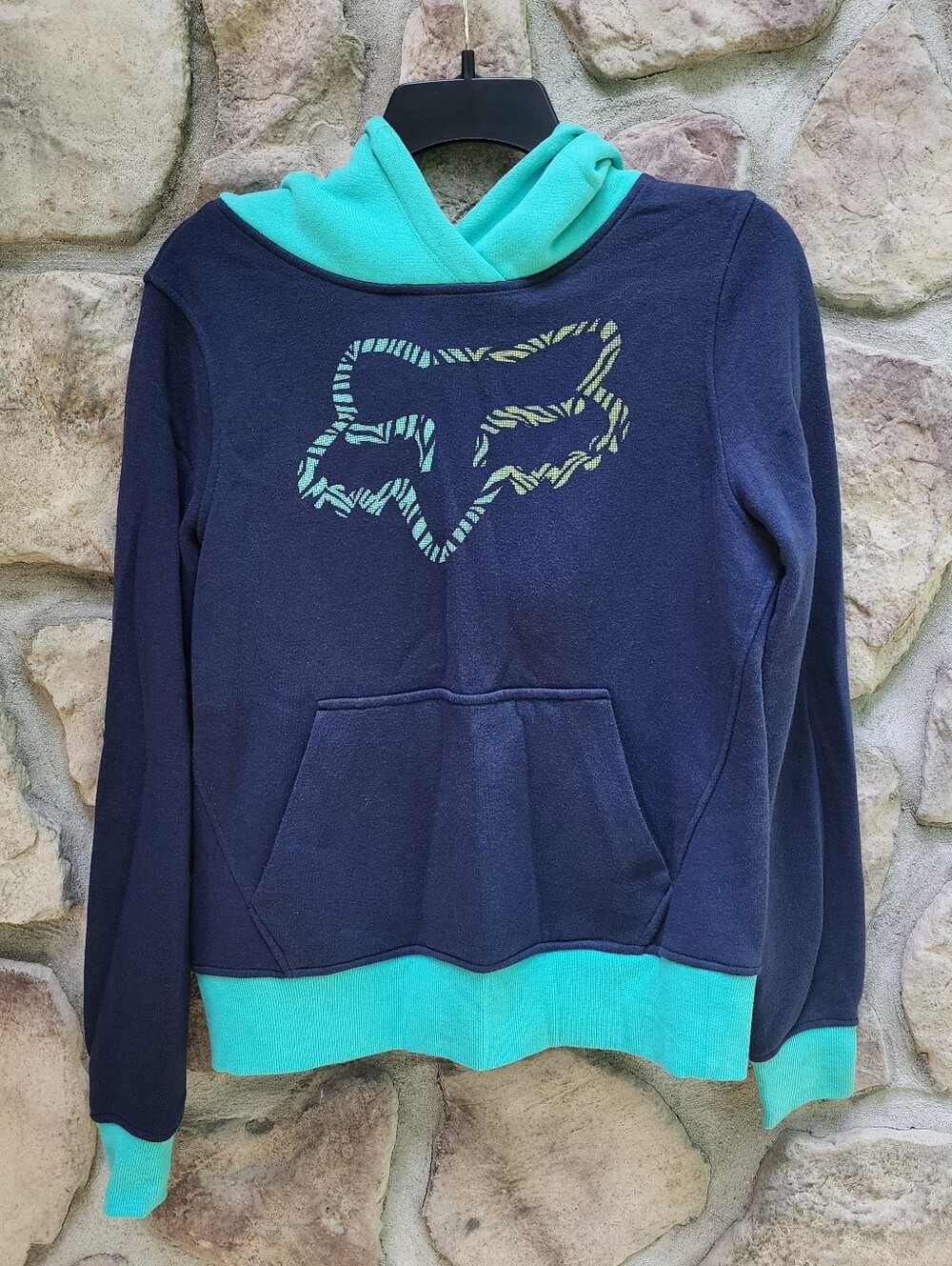 Fox Navy Sweatshirt with Teal Hood & Trim